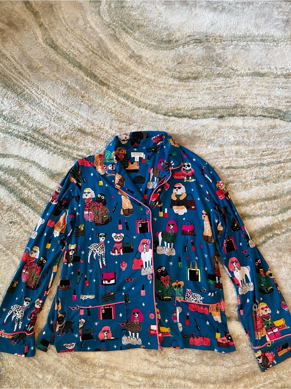 Blue Novelty Dog-Print Pajama Shirt - Women's Sleep Top